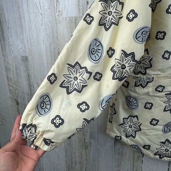 Vtg L.L. Bean Cream Light Yellow Flower Insulated Pull-Over Hooded Jacket Coat M - Picture 8 of 9